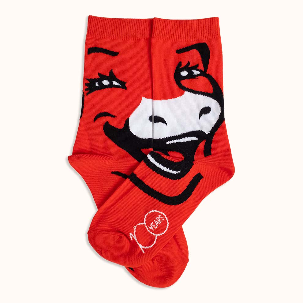 The Laughing Cow 100 years red packshot socks