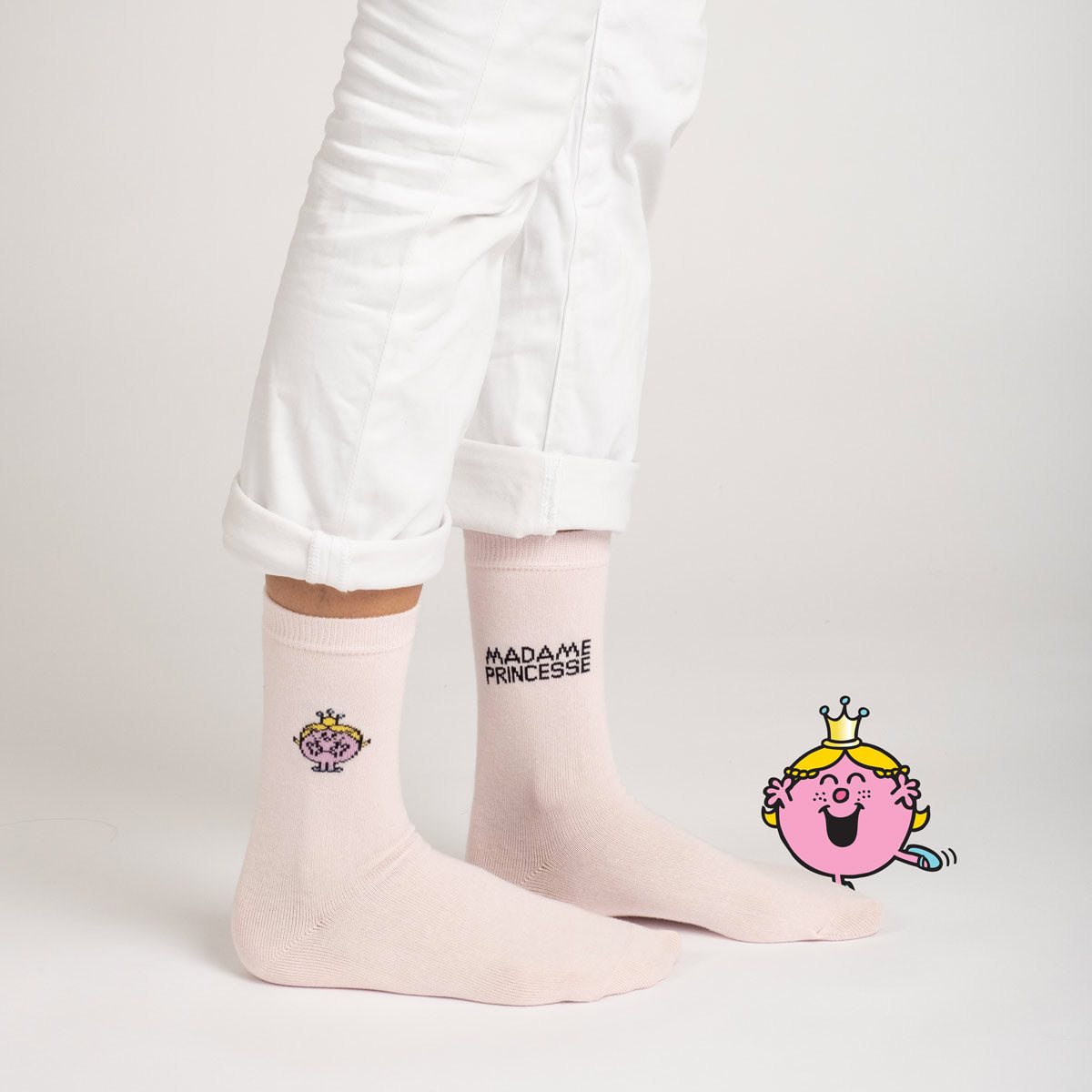 Madame monsieur socks - Madame Princess worn studio and pink character 